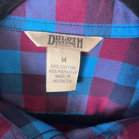 Duluth Trading Co Blue & Burgundy Plaid Button-Front Shirt - Picture 2 of 6